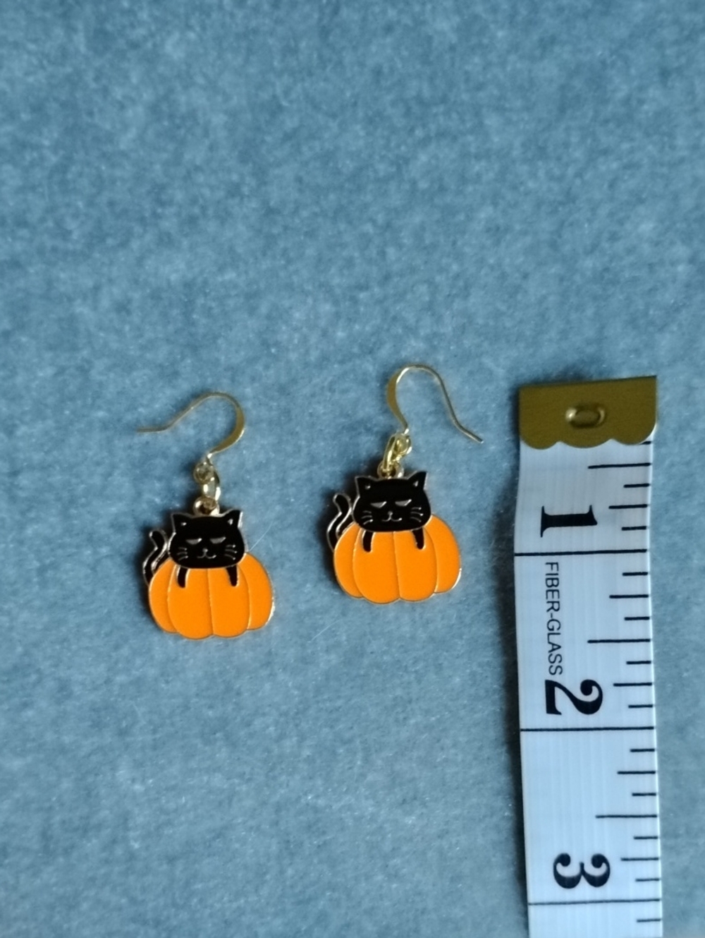 Hand Crafted Black Cat on Orange Pumpkin Earrings - Picture 2 of 5
